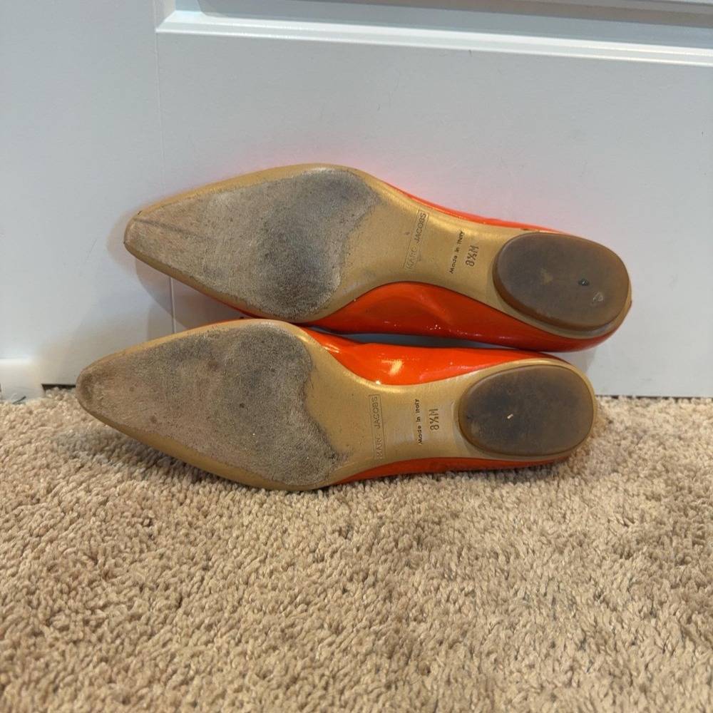 Marc Jacobs Shoes Womens Size 8.5 Orange Patent Ballet Flats Bow Made In Italy - Picture 5 of 11